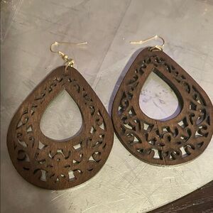 Elegant Brown Wooden Teardrop Earrings